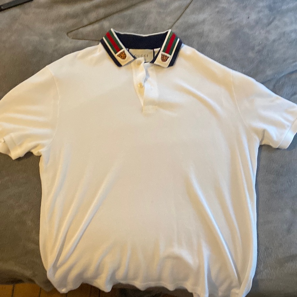 GUCCI Cotton polo with Web and feline head